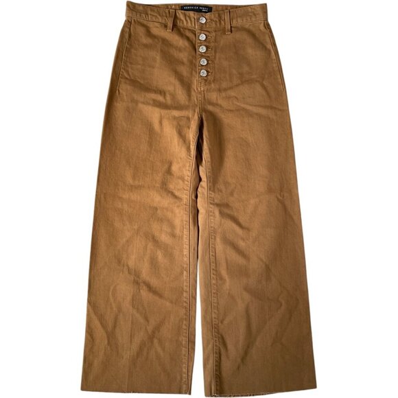 Veronica Beard Grant Wide Leg High Rise Raw Hem Pants 27 Ochre NWT - Picture 9 of 9